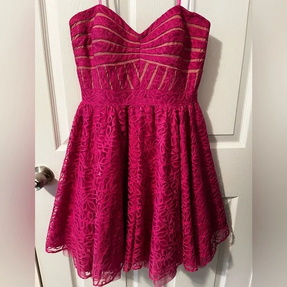 NWOT Aqua hot pink lace strapless dress. Size 4 US. Size small. NWOT Aqua hot pink lace strapless dress. Size 4 US. Size small.